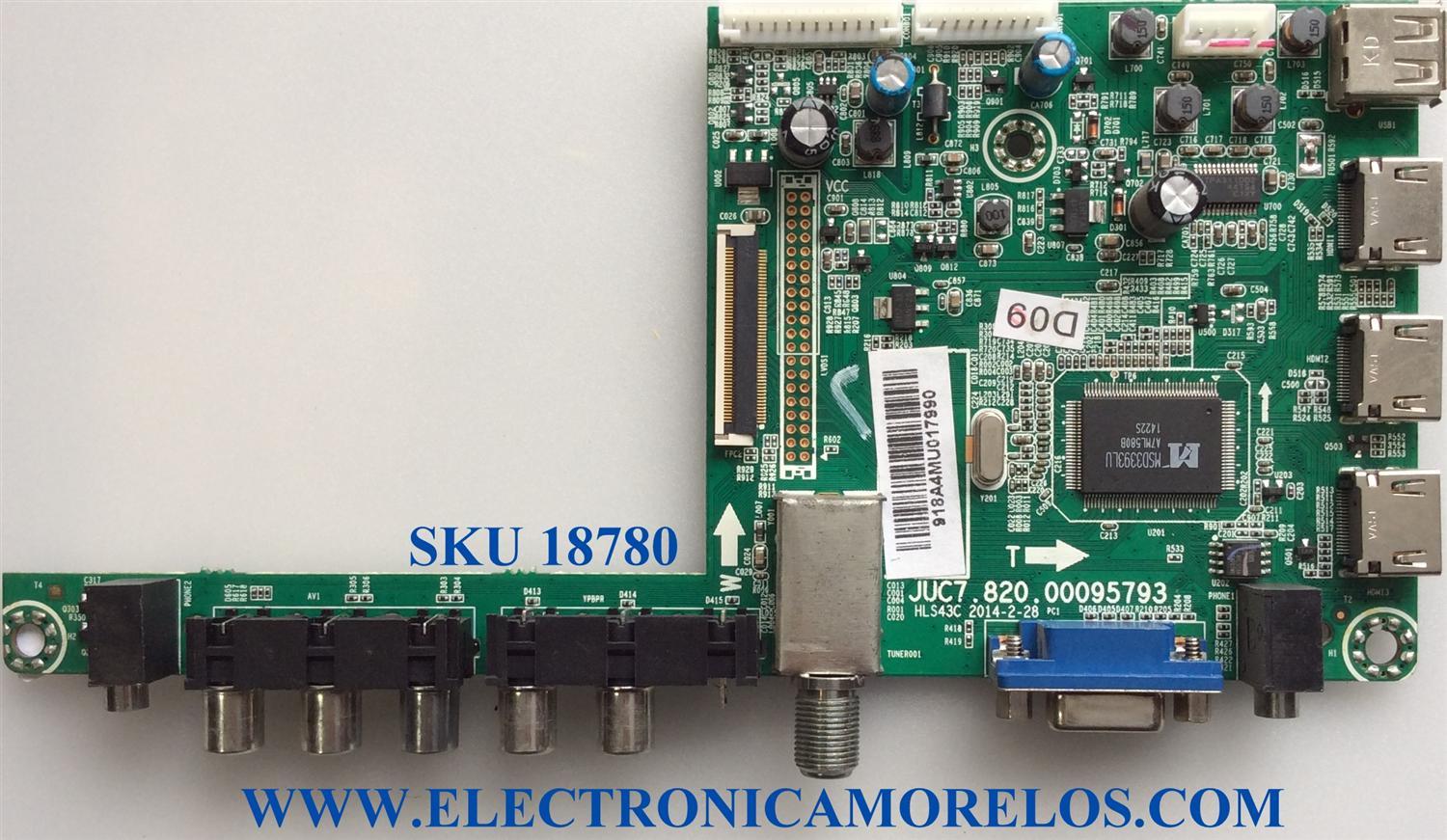 MAIN / CHANGHONG 918A4M / JUC7.820.00095793 / HLS43C / E214887 / PANEL C500F13-E2-L (G1) / MODELO LED50YC2000UA